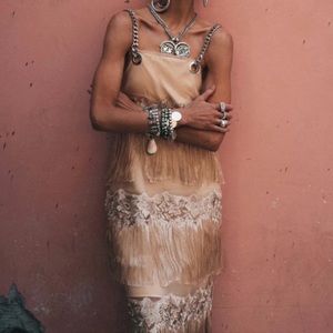 NWT Dylan Lex Chain Strap Dress in FringeNude Size L